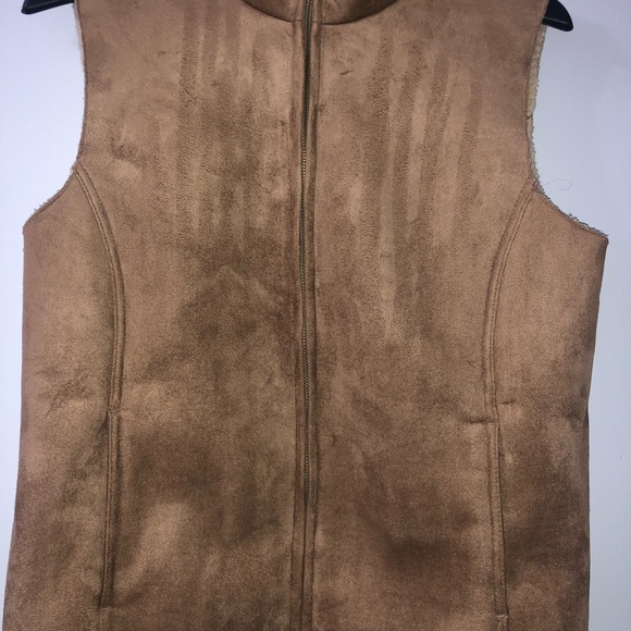 Lands' End Women's Size M Sueded Vest Jacket  Tan Polyester - Picture 4 of 10